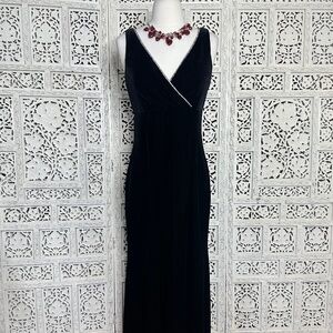 Vintage Black Velvet Faux Wrap V‎ Neck Rhinestone Formal Prom Dress Sz 6